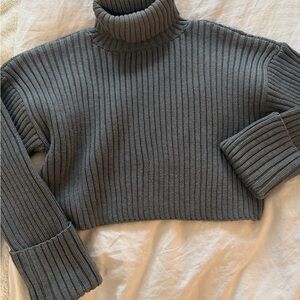 Zara Charcoal Ribbed Turtleneck Sweater